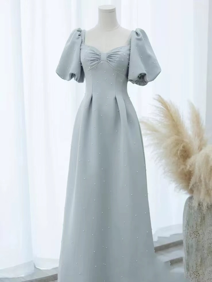 Blue Birthday Dress, Sweet Bridesmaid Dress, Square Collar Party Dress,custom Made