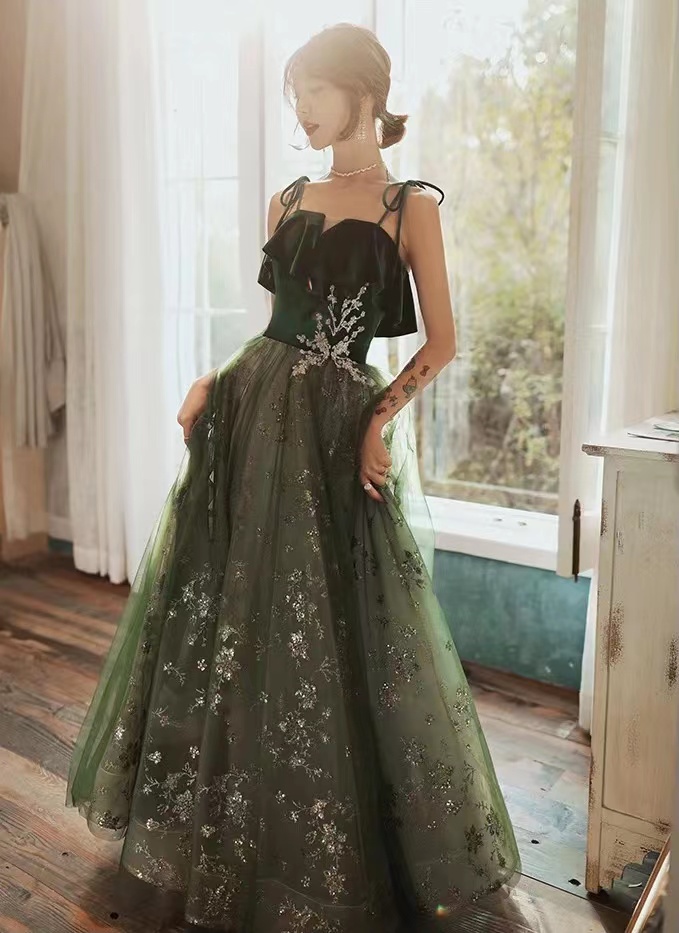 Fairy Dream Prom Dress, Green Sky Dress Evening Dress,spaghetti Strap Party Dress,custom Made