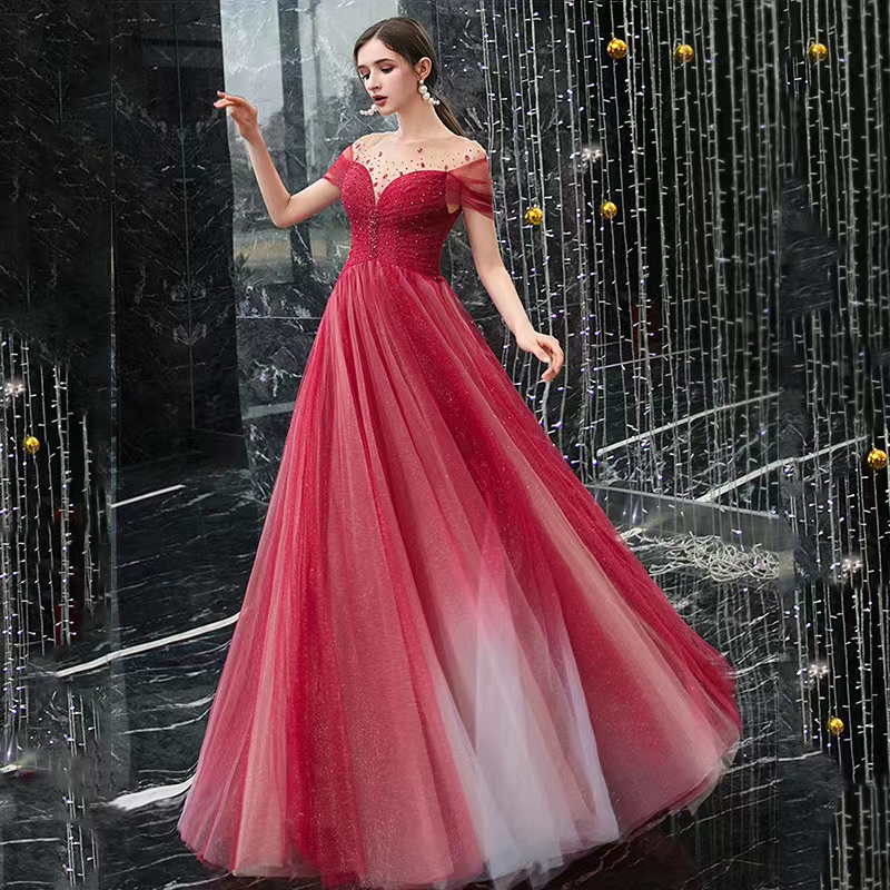 Grident red dress, nail bead prom dress, off shoulder evening dress,Custom made