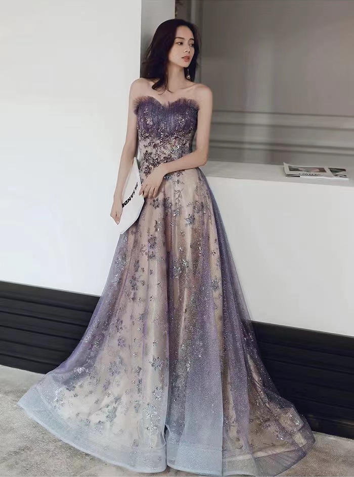 Fairy Evening Dress, Purple Dream Dress, Strapless Party Dress,custom Made