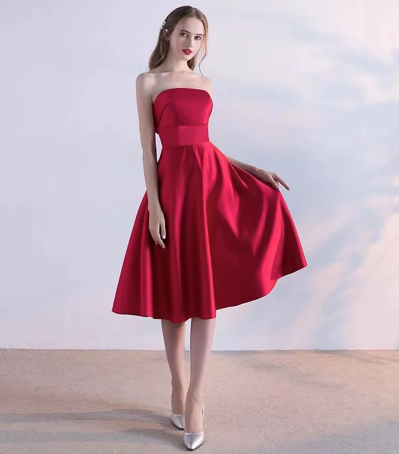 Strapless Prom Dress,red Party Dress, Sexy Midi Dress,custom Made