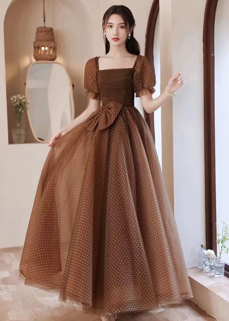 Princess Evening Dress, Temperament Party Dress Dress, Brown Wave Dot Fashion Dress,custom Made