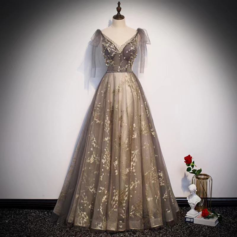 V-neck Prom Dress, Fairy Party Dress, Dream Birthday Sequin Evening Dress,custom Made