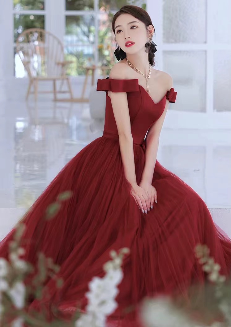 Red Evening Dress, Elegant Prom Dress,off Shoulder Party Dress,custom Made