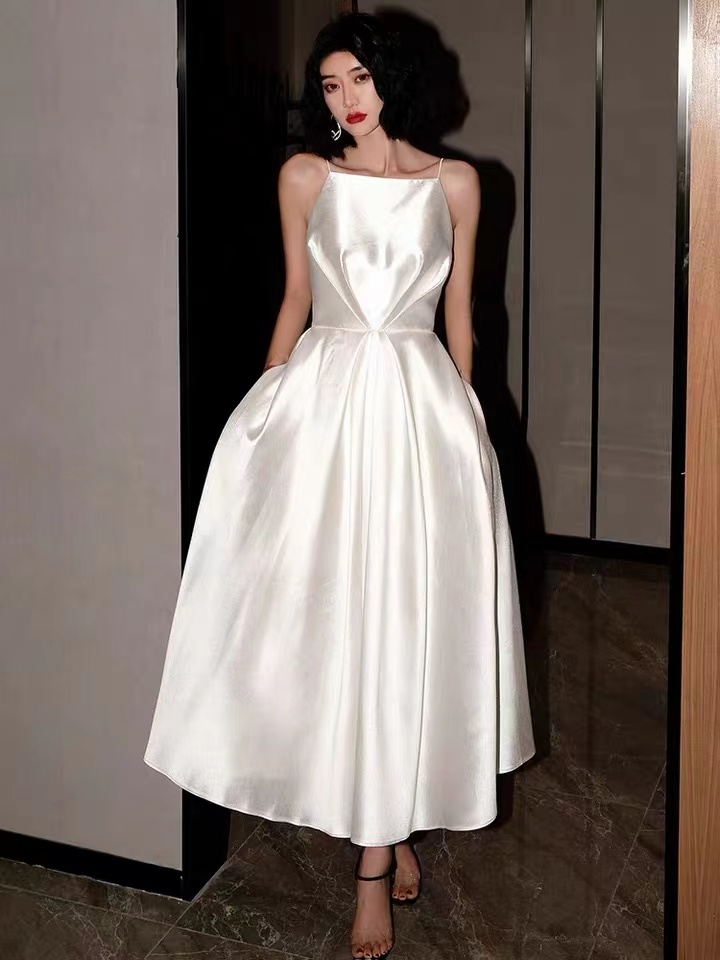 White Evening Dress, Satin Prom Dress,backless Party Dress,homecoming Dress,custom Made