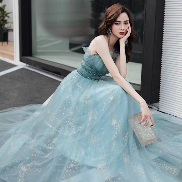 Sexy Party Dress,spaghetti Strap Prom Dress,blue Evening Dress ,custom Made