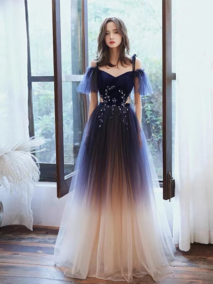 Strap Evening Dress, Temperament Party Dress, Sexy, Fairy Drift Gradient Dream Dress,custom Made