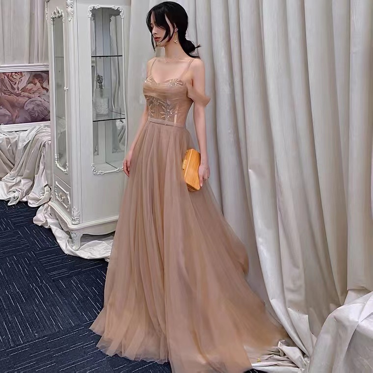 Sexy, Long Elegant Prom Dress, Champagne Strap Party Dress,custom Made