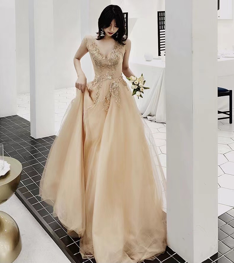 Sexy, V-neck Prom Dress, Champagne Party Dress,custom Made