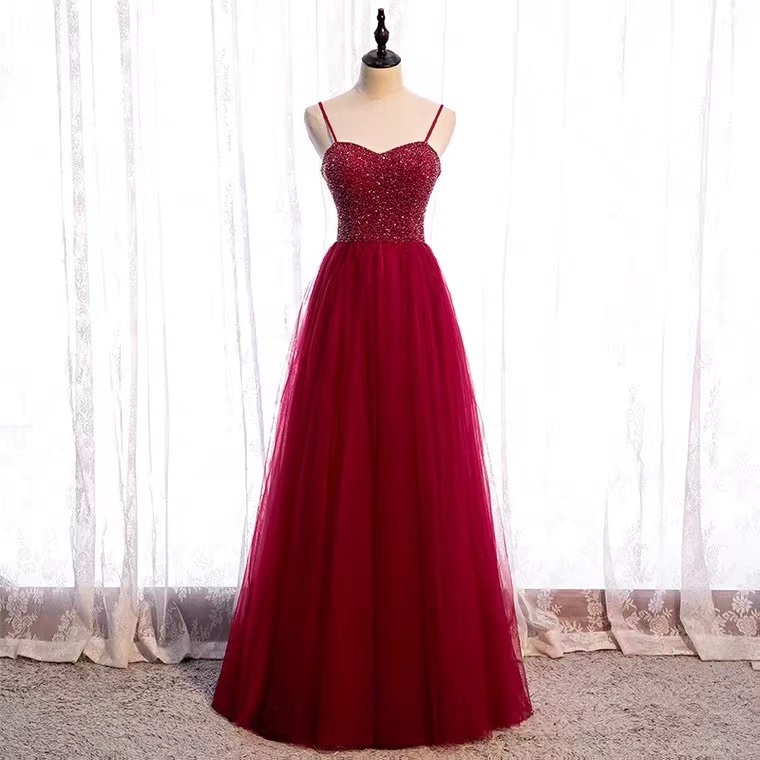 Red Evening Dress, Spaghetti Strap Party Dress,beaded Dress,custom Made