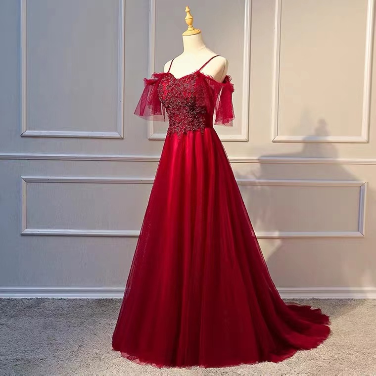 Spaghetti Strap Prom Dress ,red Party Dress,,custom Made
