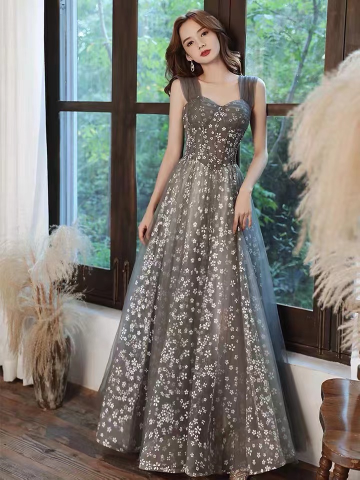 Gray Flower Evening Dress, , High Sense, Elegant Prom Dress,nooble, Light Luxury Party Dress,,custom Made