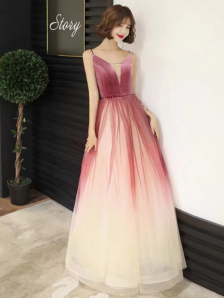 Gradient Evening Dress , Fairy Party Dress,spaghetti Strap Prom Dress,custom Made