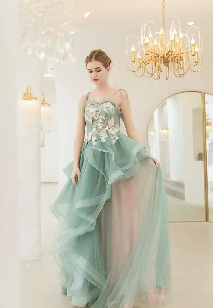 Spaghetti Strap Party Dress , Fairy Party Dress,fresh Prom Dress,applique Dress,custom Made