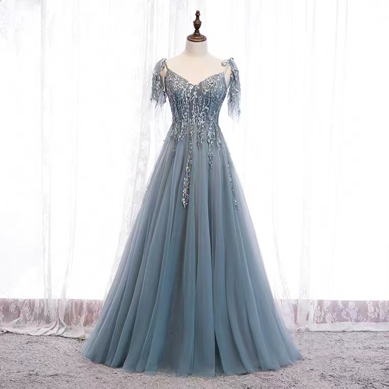 Spaghetti Strap Party Dress , Elegant Party Dress,light Blue Evening Dress,custom Made