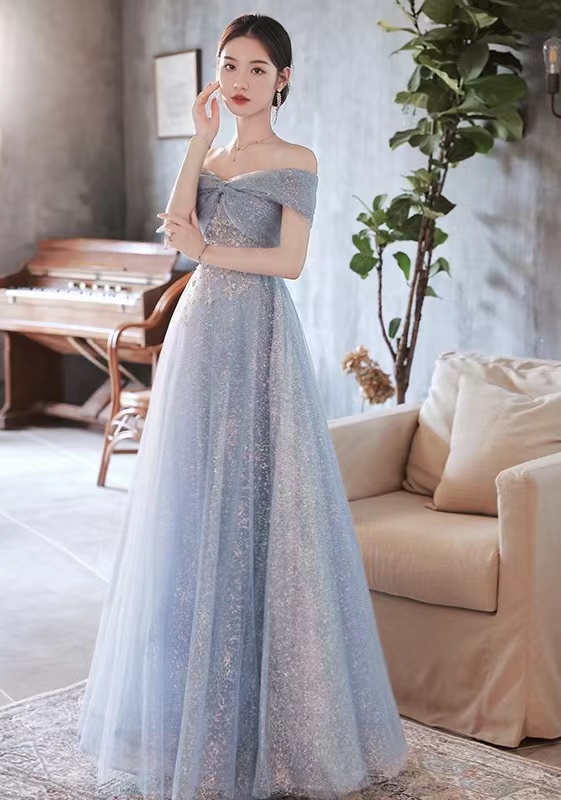 Dream Evening Dress, Fairy Temperament Long Bridesmaid Dress, Off Shoulder Pink/blue Prom Dress,custom Made