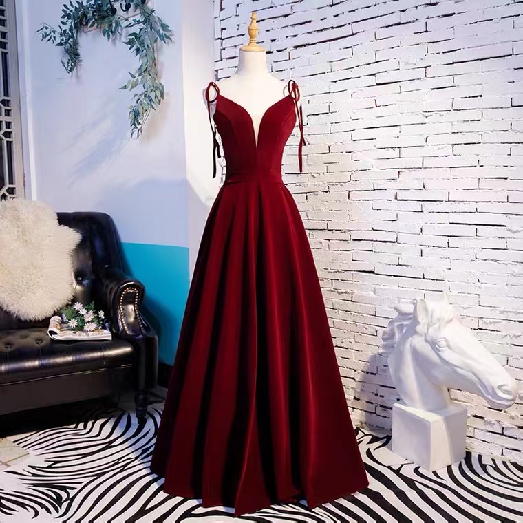 Burgundy Evening Dress,spghetti Strap Prom Dress, Socialite Party Dress, Custom Made