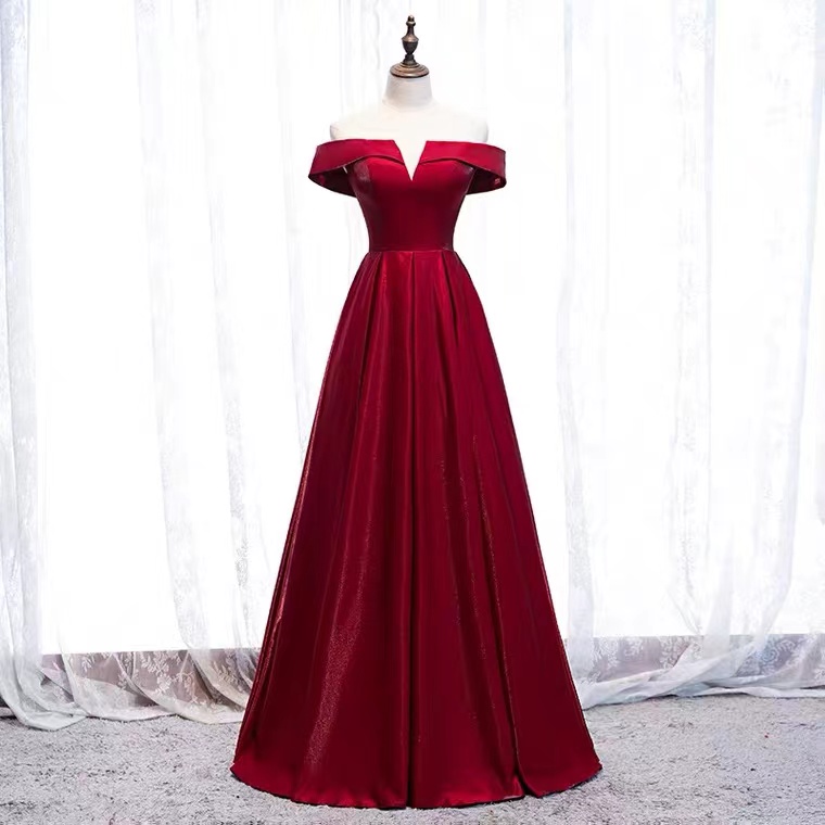 Long Red Prom Gown, Off Shoulder Simple Evening Gown,custom Made