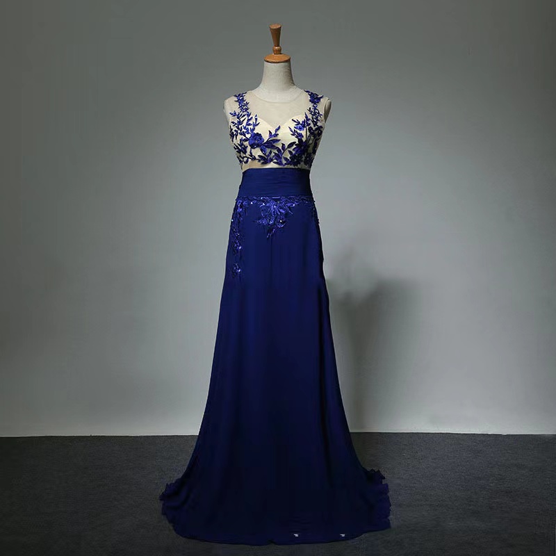 Sleeveless Prom Dress ,royal Blue Evening Dress,o-neck Party Dress ,custom Made
