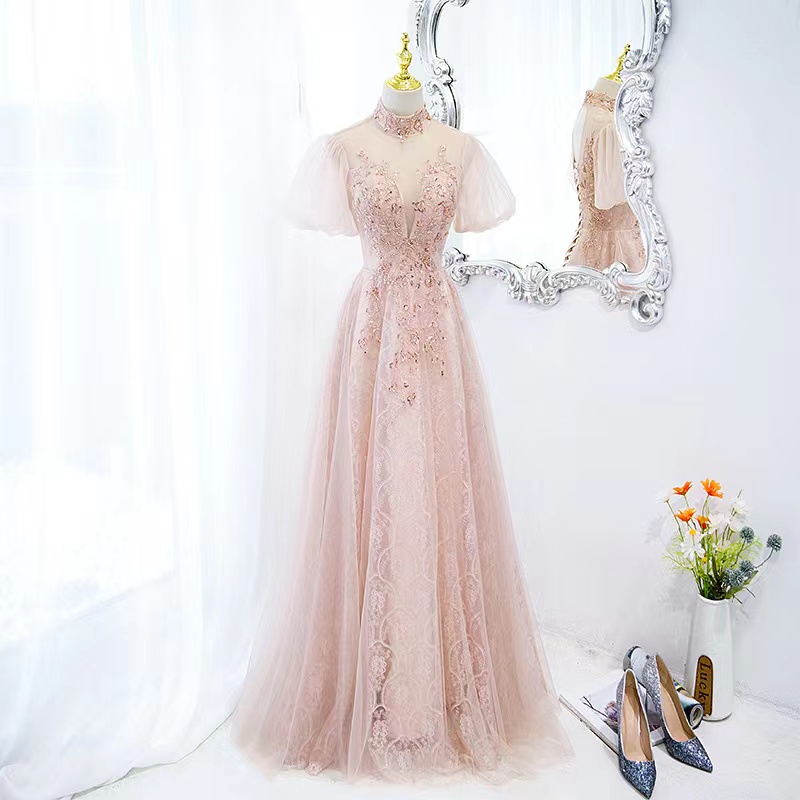 Pink evening dress, fairy temperament prom dress, elegant formal dress,custom made