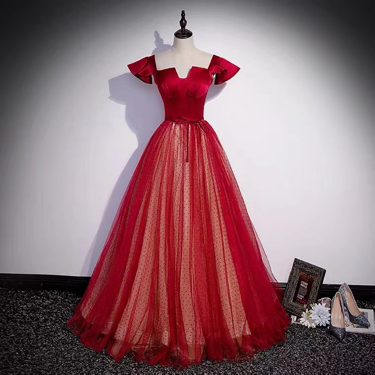 Red evening dress,off shoulder party dress,high quality ball gown dress,custom made