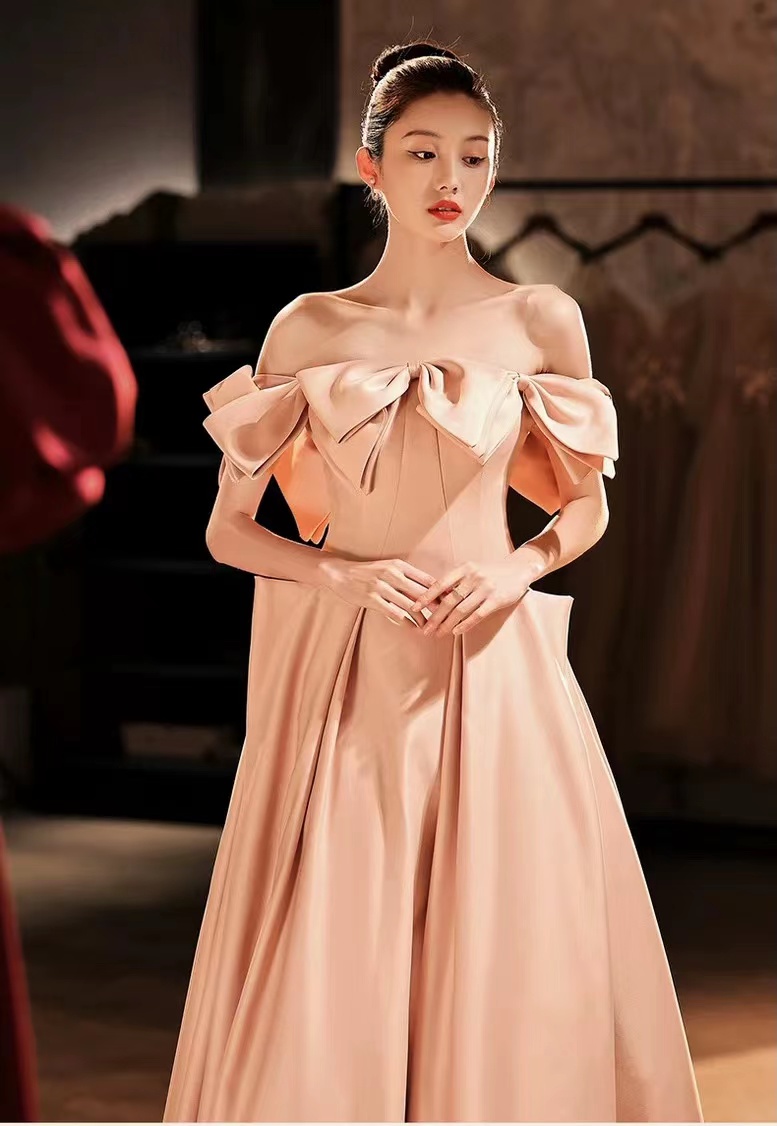 Pink Satin Evening Dress, Cute Birthday Dress, Sweet Party Dress,custom Made