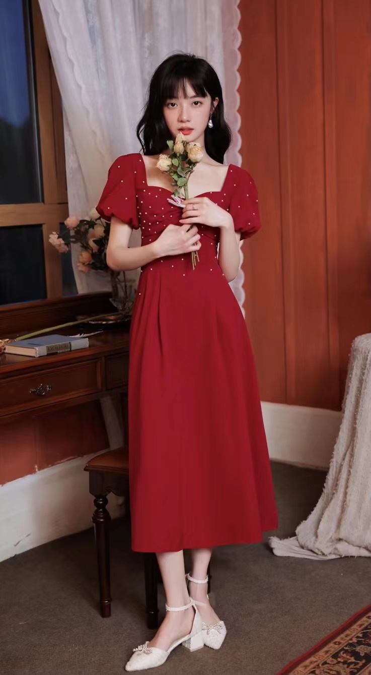 Red Evening Dress ,princess Birthday Dress, Square Neck Party Dress,homecoming Dress,custom Made