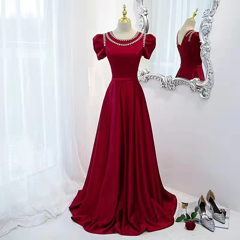 Red prom dress, elegant evening dress, satin formal party dress,custom made