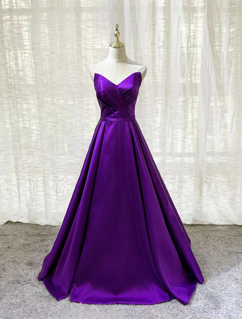 Strapless prom dress, purple evening dress, satin party dress,custom made