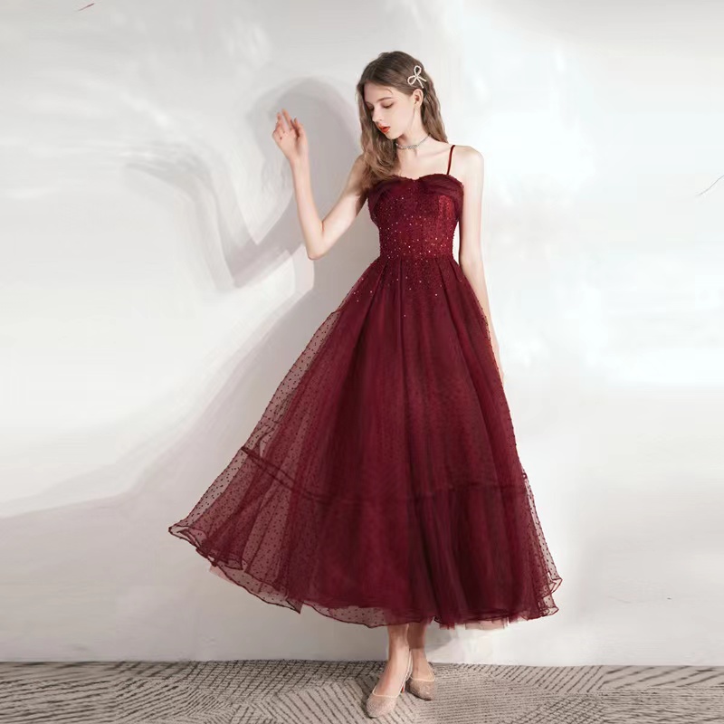 Red pary dress, spaghetti strap midi dress,cute birthday dress,custom made