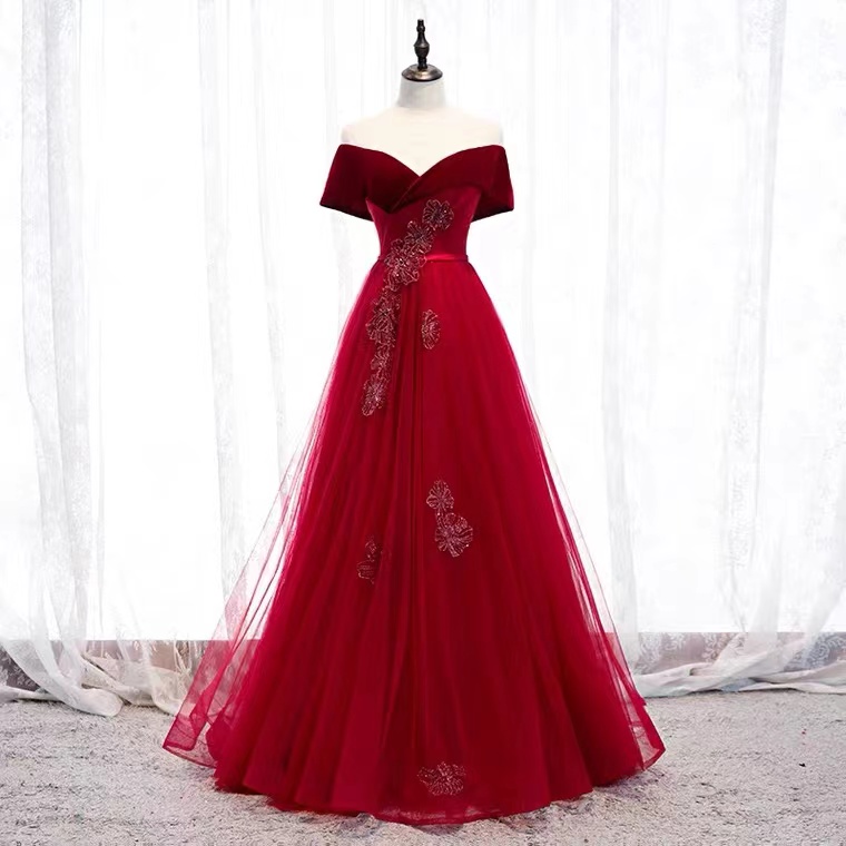 Off Shoulder Prom Dress ,red Evening Dress,custom Made