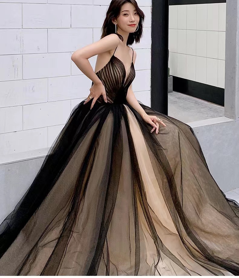 Black Prom Dress ,sexy Evening Dress,spaghetti Strap Party Dress,custom Made