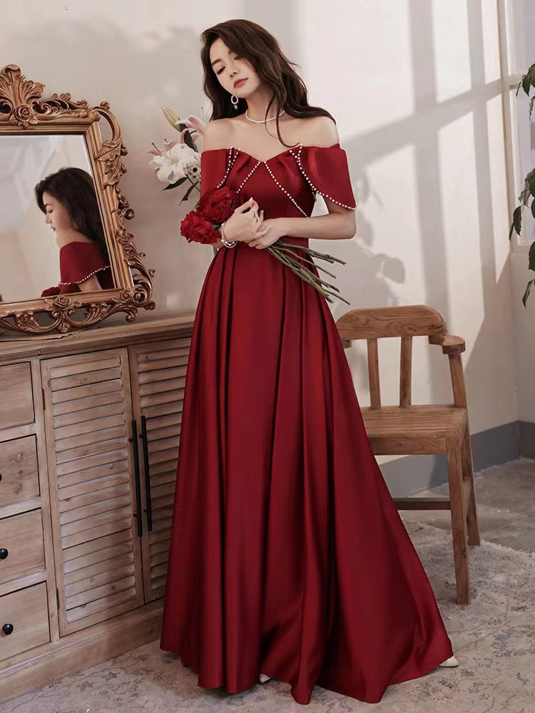 Off Shoulder Party Dress, Satin Prom Dress,red Evening Dress,custom Made