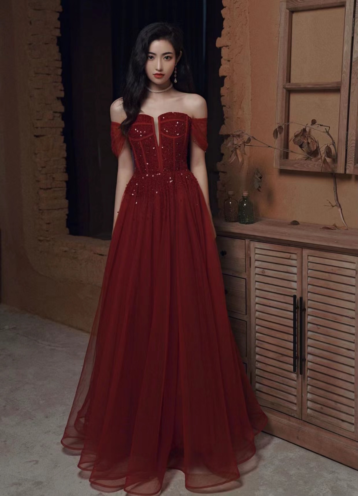 Off Shoulder Prom Dress,red Party Dress, Luxury Evening Dress ,custom Made