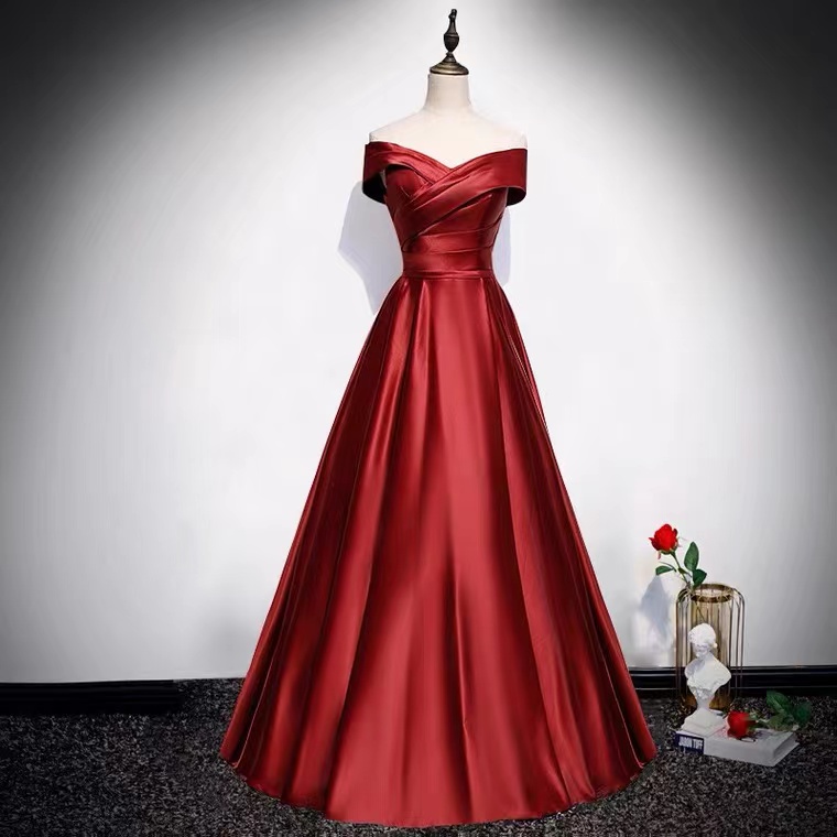 Red Party Dress,off Shoulder Prom Dress,satin Evening Dress ,custom Made