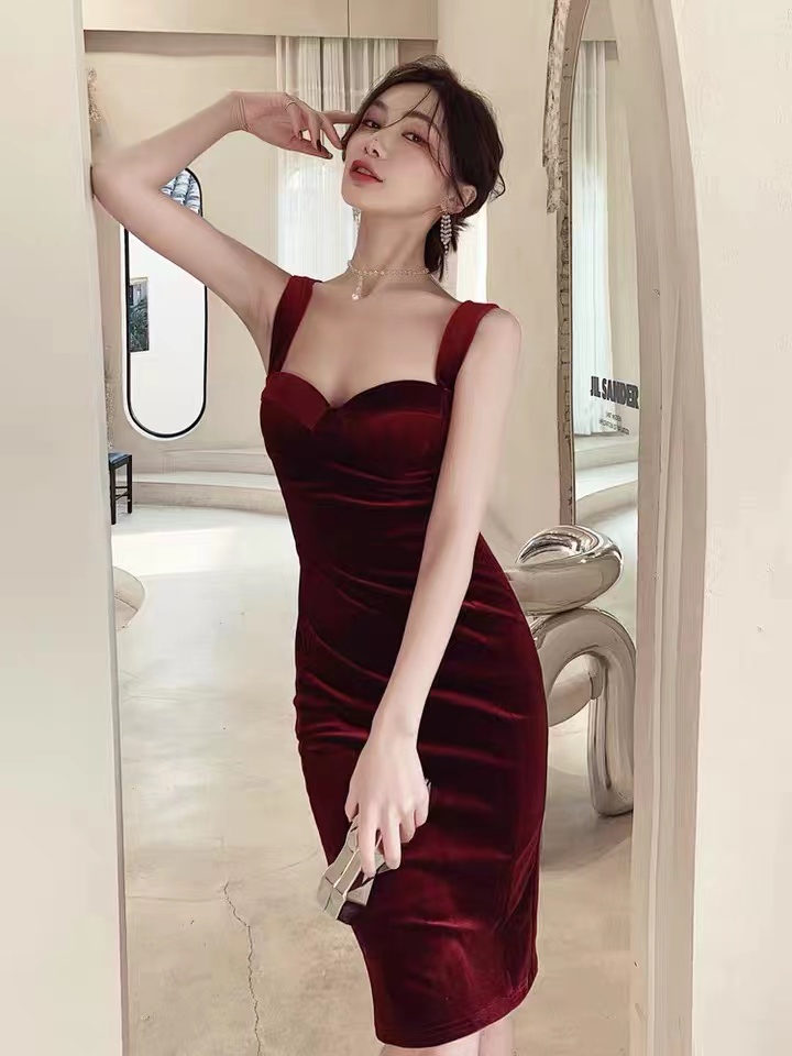 Spaghetti strap party dress,red bodycon dress,homecoming dress,custom made