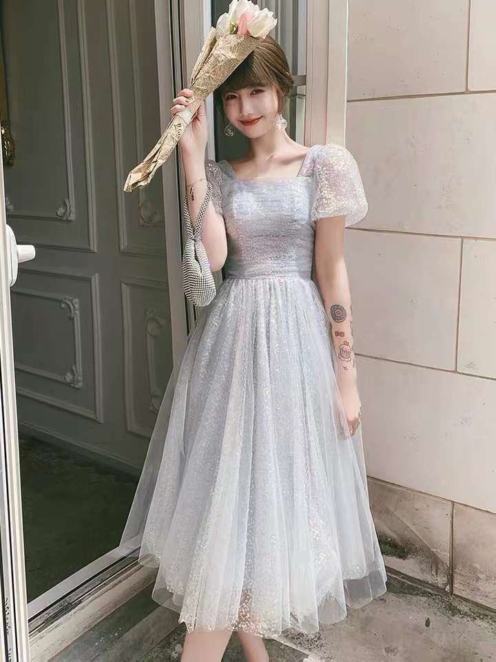 Gray Party Dress,fairy Birthday Dress,cute Midi Dress,custom Made