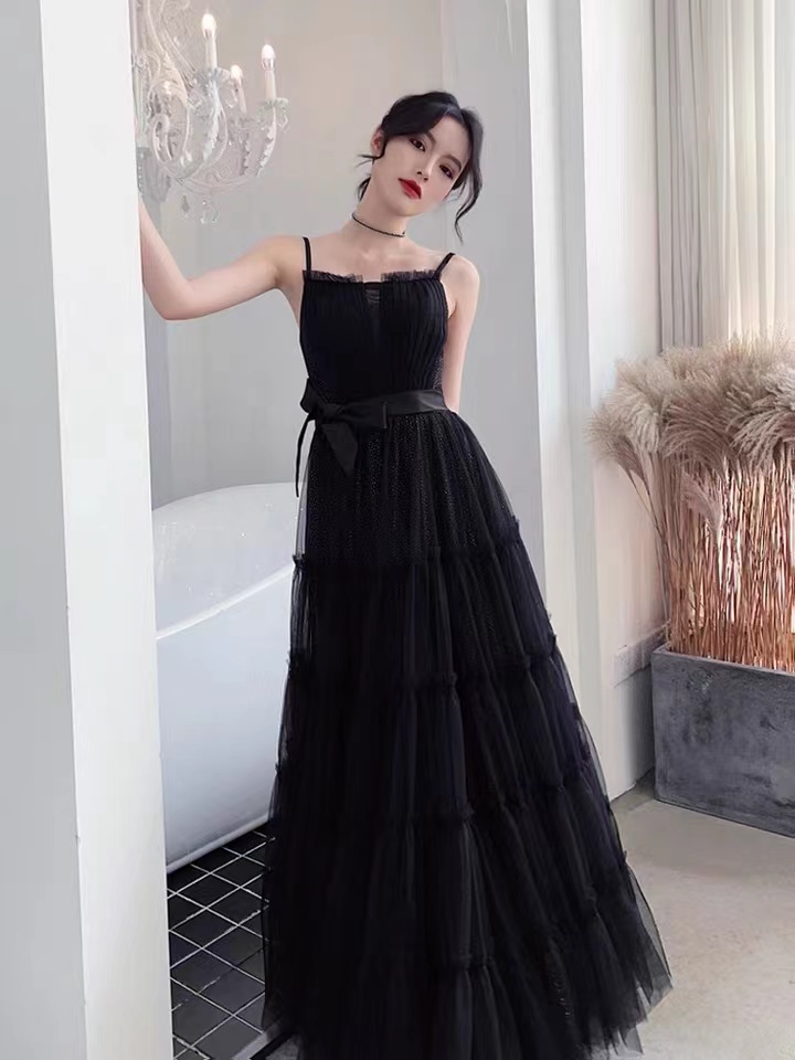 Black Birthday Dress ,spaghetti Strap Party Dress,,custom Made