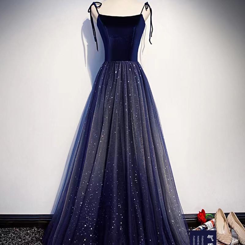 Spaghetti Strap Party Dress,blue Evening Dress,glitter Prom Dress,custom Made