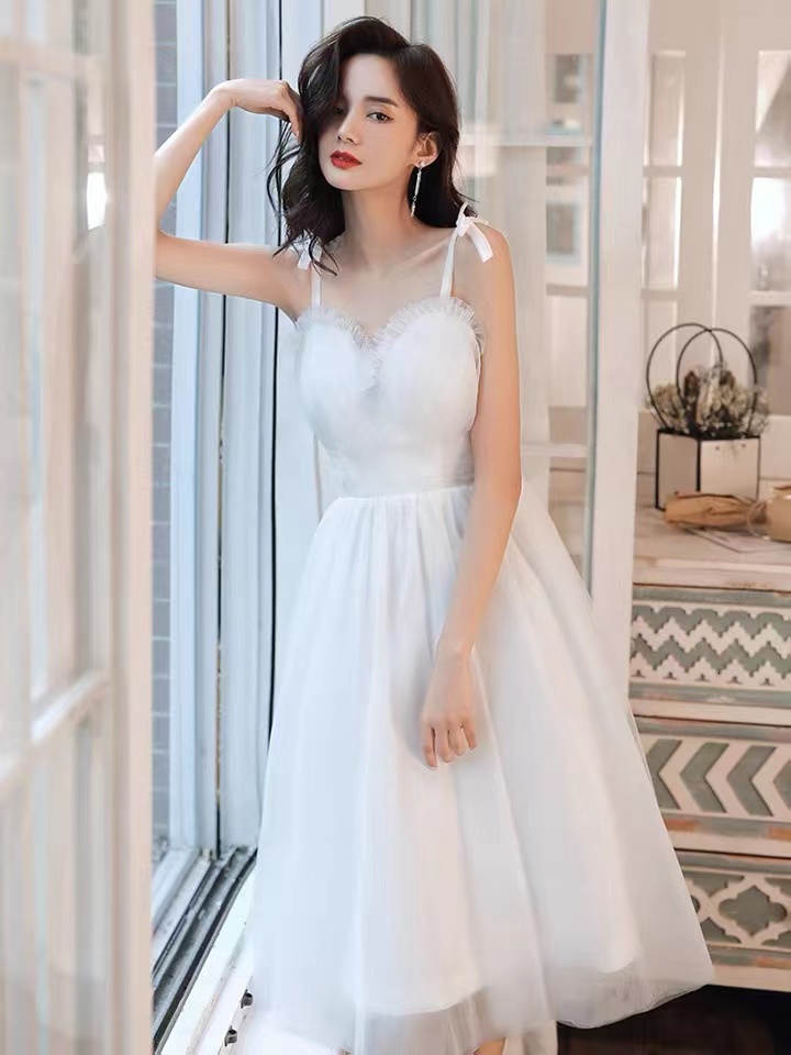 White Party Dress,spaghetti Strap Homecoming Dress,fairy Midi Dress,custom Made