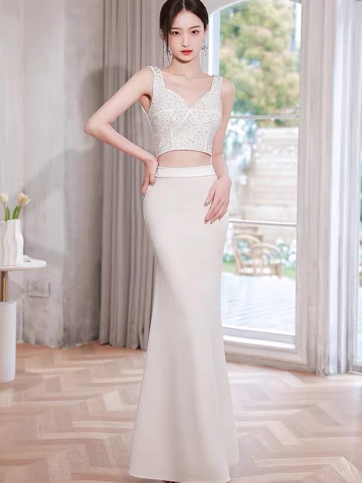 White Party Dress, Spaghetti Strap Mermaid Dress,custom Made