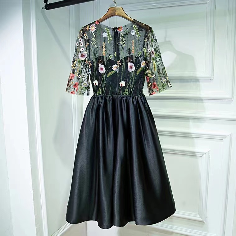 Black Party Dress, O-neck Homecoming Dress,embroidered Dress,custom Made