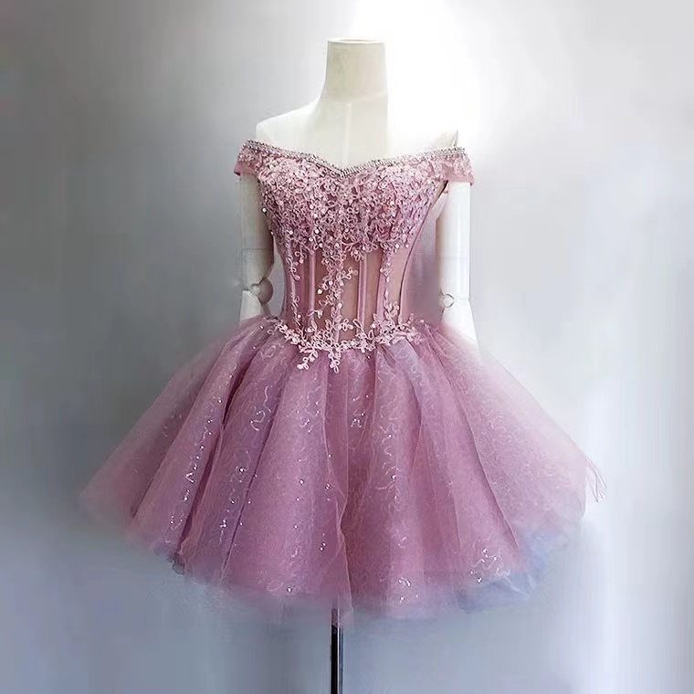 Fairy Homecoming Dress,pink Party Dress,cute Birthday Dress,off Shoulder Graduation Dress,custom Made