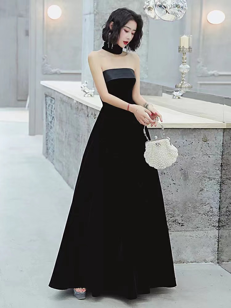 Sexy Strapless Dress,black S Party Dress,velvet Evening Dress,custom Made
