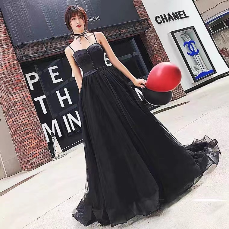 Spaghetti Strap Prom Dress,little Black Party Dress, Sexy Evening Dress,custom Made