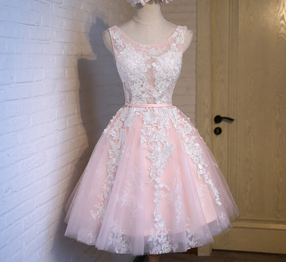 strapless open back dress Light Pink Homecoming Dress Corset A-Line Short Prom Dress Suzhoufashion main image 1