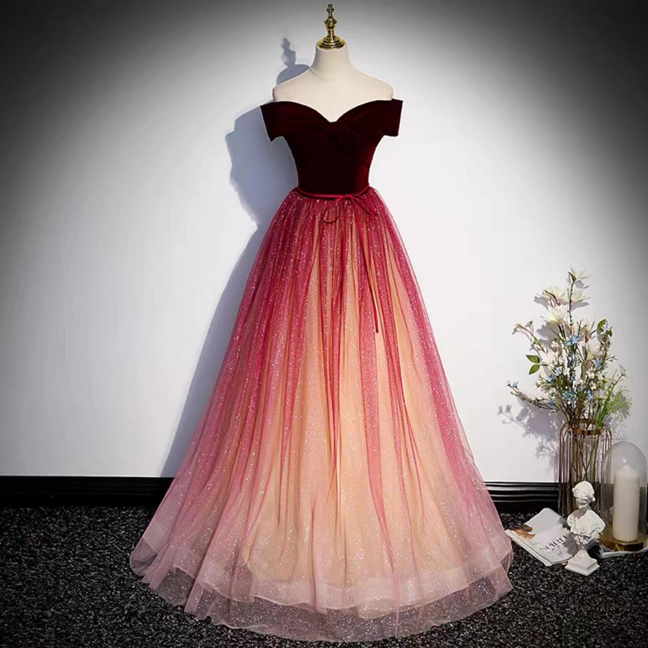 Off Shoulder Prom Dress, Red Party Dress,glitter Evening Dress,custom Made