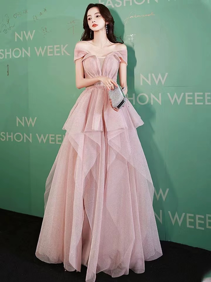 Pink Evening Dress, Light Luxury Party Dress ,off Shoulder Prom Dress, High Sense,amazing Ball Gown Dress,custom Made