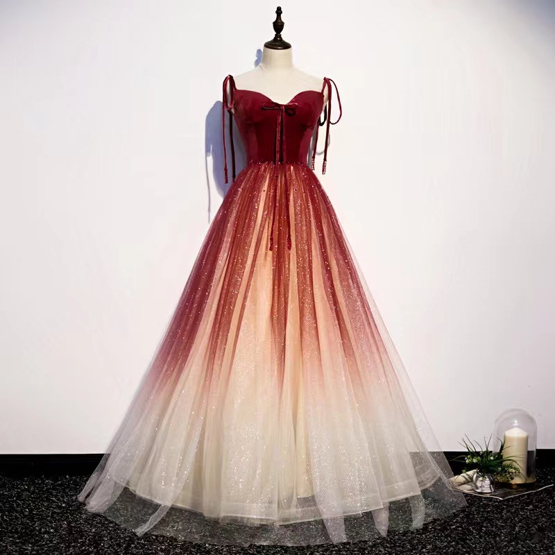 Red Party Dress,pretty Prom Dress, Spaghetti Strap Gradient Evening Dress,custom Made