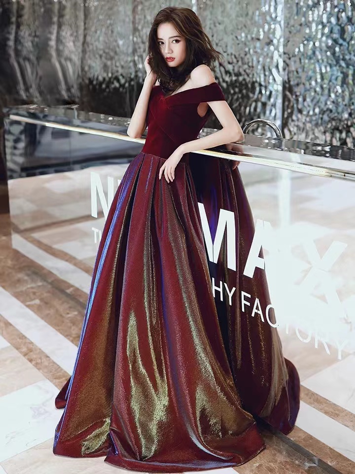 Burgundy Prom Dress, Off Shoulder Temperament Party Dress,custom Made